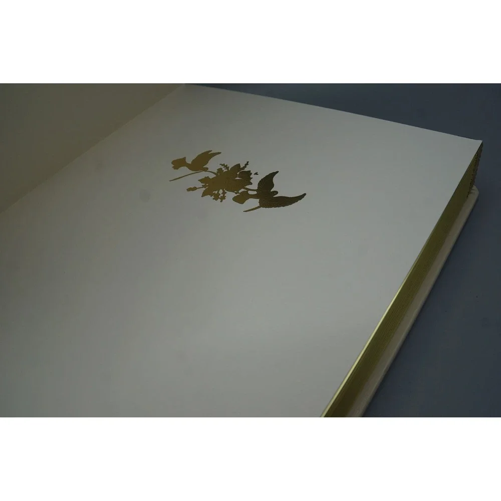 Vintage Ivory Faux Leather Wedding Photo Album Gold Gilded 8x10 20 Photos Unused